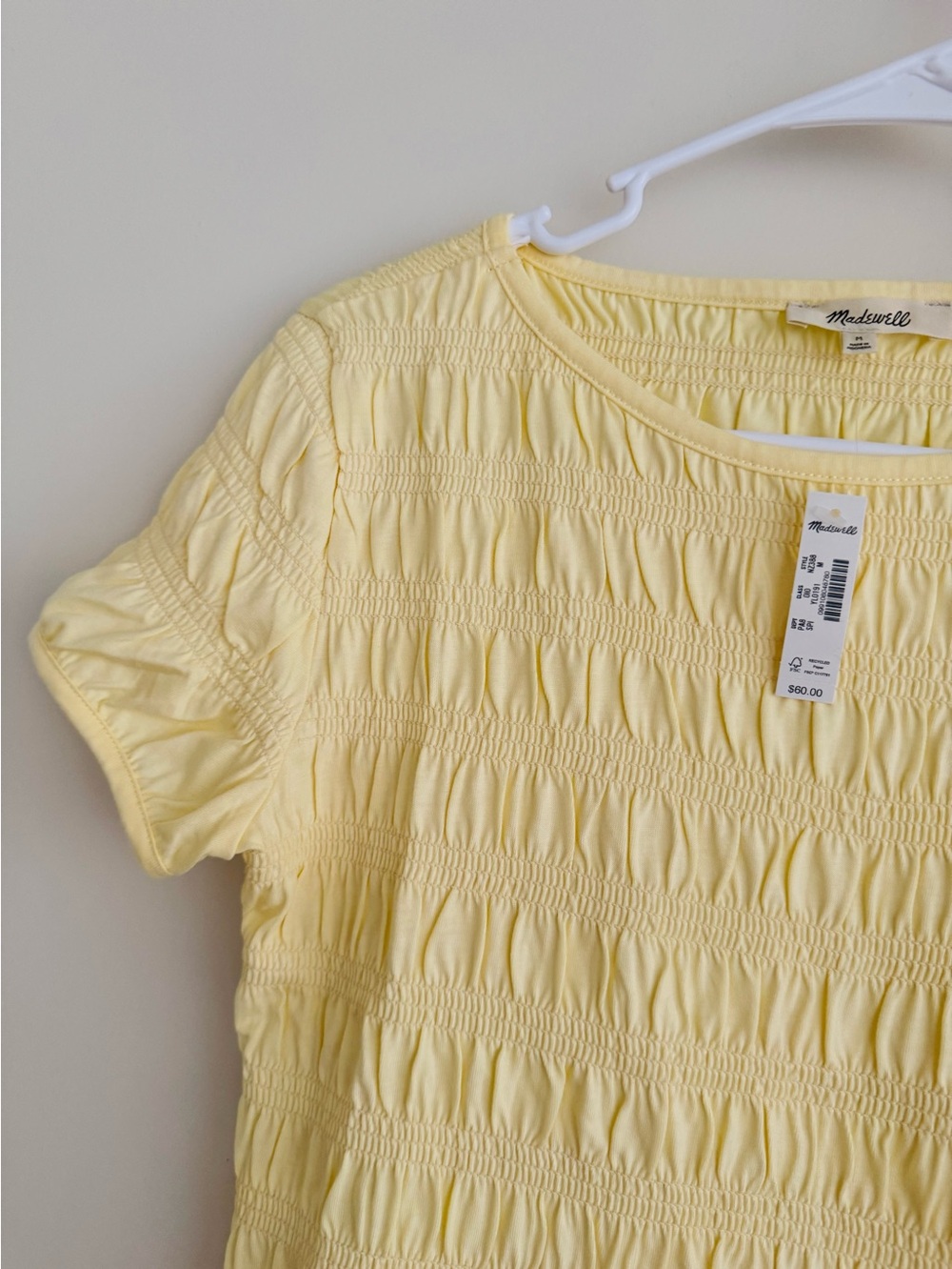 Madewell Light Yellow Smocked ,boatneck,Short Sleeve Tee - Picture 3 of 5